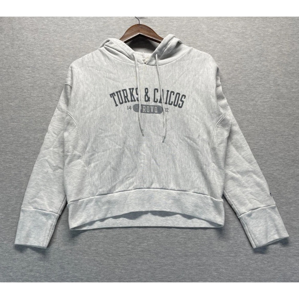 Champion Reverse Weave Hoodie Womens Small Heather Gray Graphic Turks & Caicos